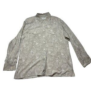 Liz Claiborne Collection Cream With Brown Paisley Pattern Button Down Size 10